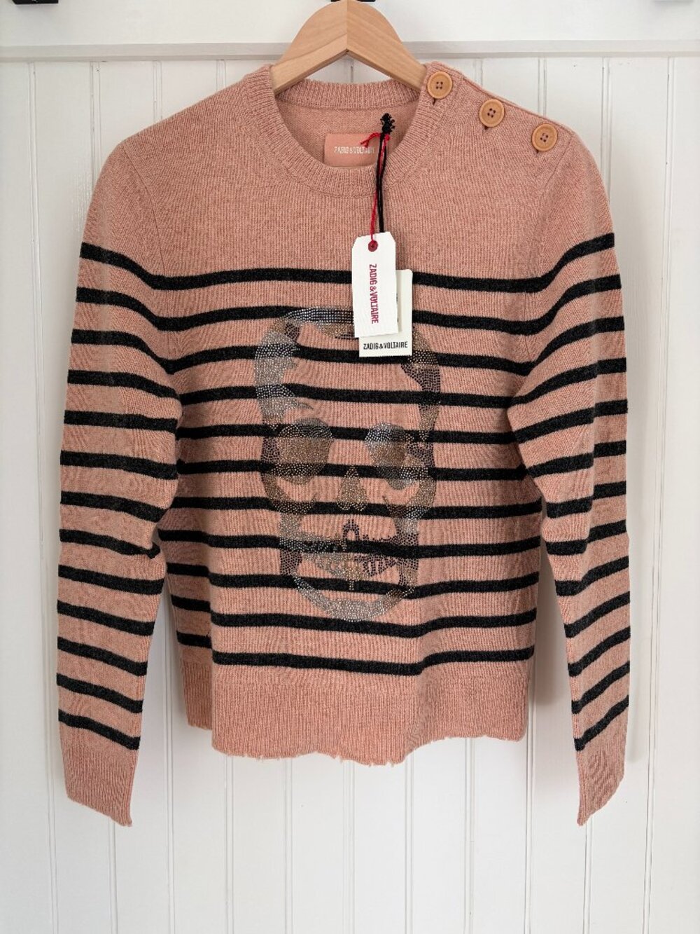 Zadig & Voltaire Crystal Skull Merino Wool Sweater — Blush Pink, XS NWT